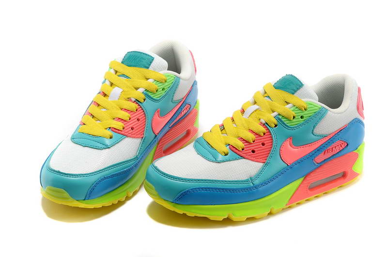 Nike Air Max 90 Chaussures Femmes arc-Blanc Rose Bleu Orange (1)